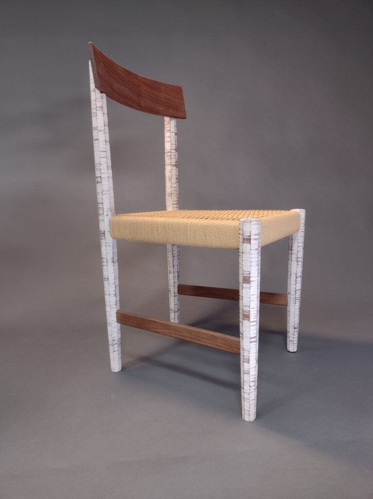 Rimel chair, walnut, milk paint, Danish cord